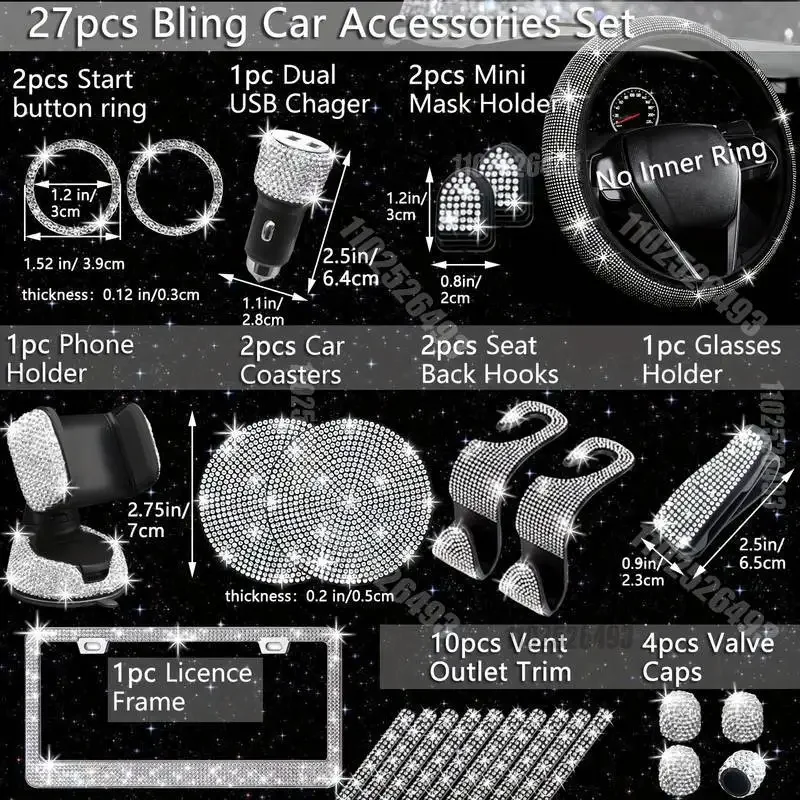 Car Steering Wheel Cover Non-slip Comfortable Stretch Handlebar Cover Drilling U.S. Licence Plate Frame Rhinestone CarDecoration