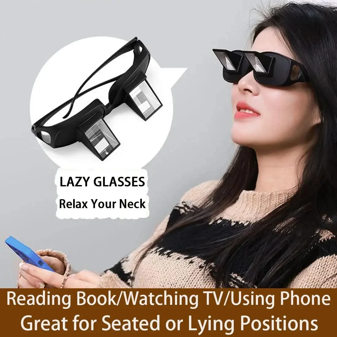 Lazy-Reading-Brille: Prisma-Periskop-Brille für horizontales Lesen im Liegen – HD-Lesebrille