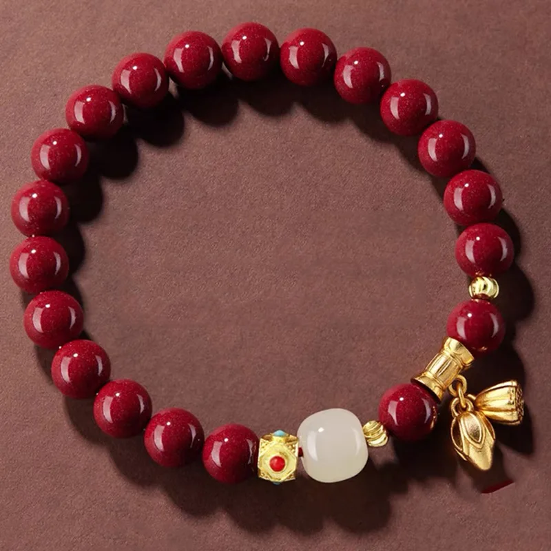 

Men's and women's cinnabar bracelets, lotus flowers, lotus seed lucky bracelets, fashion jewelry, gifts