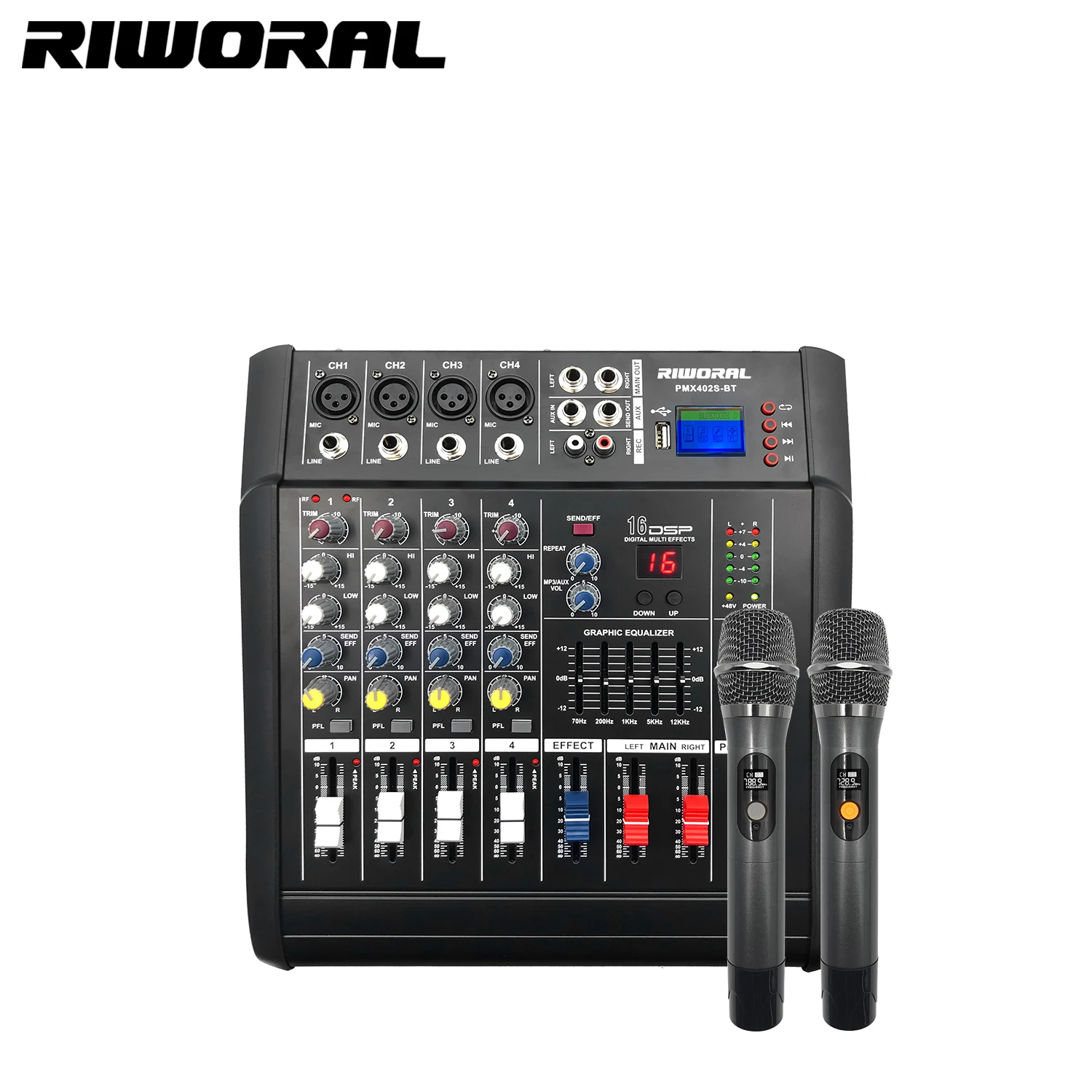 

PMX402D Hot Sales Performance Stage Audio Speaker Mixer 4 Channels Professional Audio Mixer with Mic