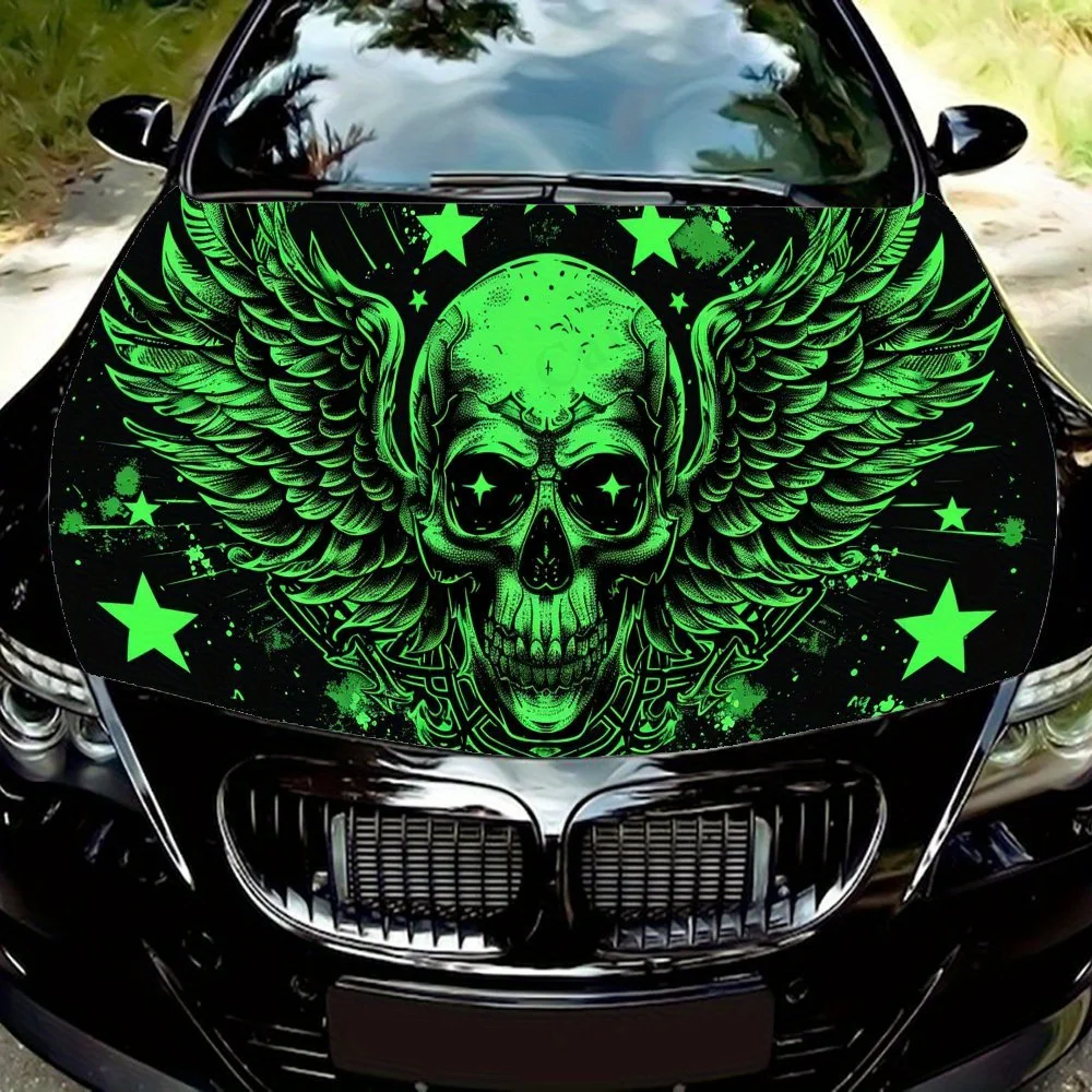 

Флуоресцентные зеленые черепа и звезды, виниловые наклейки для автомобиля из ПВХ, самоклеящаяся водонепроницаемая наклейка на капот автомобиля, защита украшения автомобиля