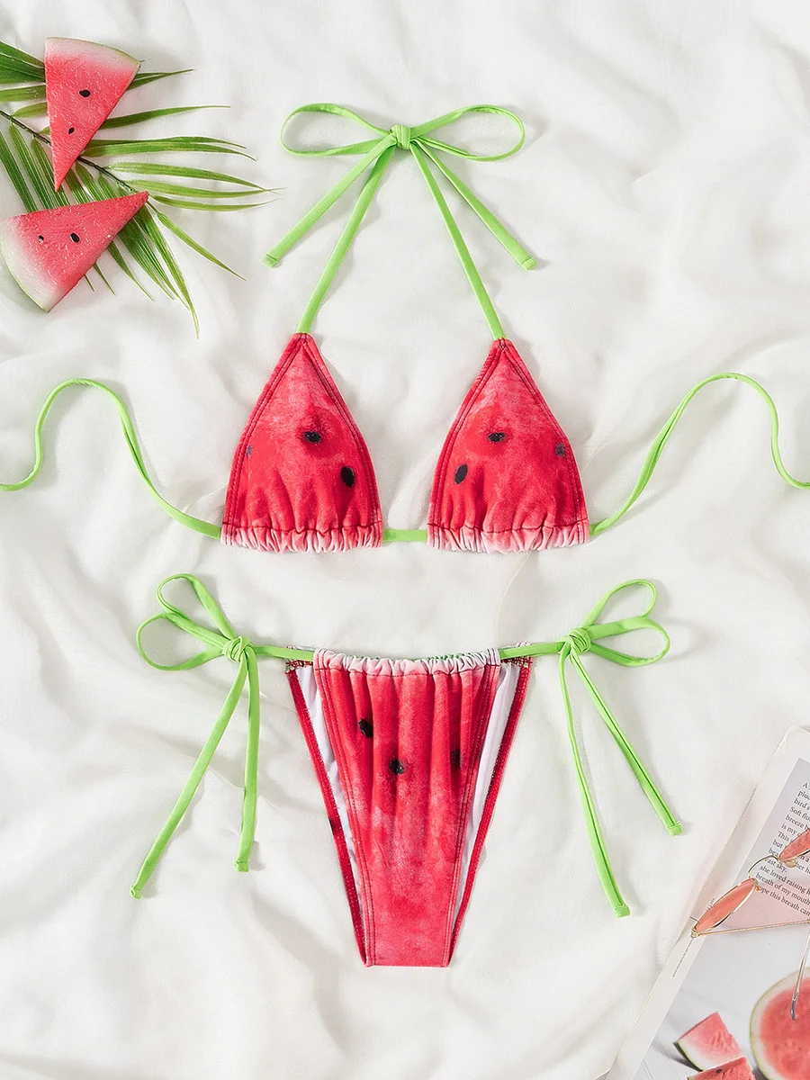 

Watermelon Printed Halter Strappy Bikini Women Swimwear Female Swimsuit Two-pieces Bikini Set Bather Bathing Suit Swim Beachwear