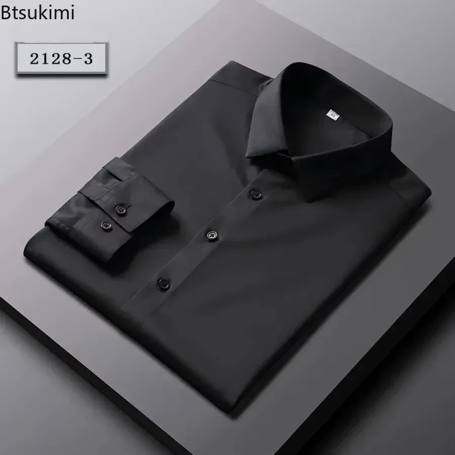 2025 camisas sociais masculinas de alta qualidade estiramento anti-rugas camisa de manga longa moda magro sólido negócios casual camisa social masculina