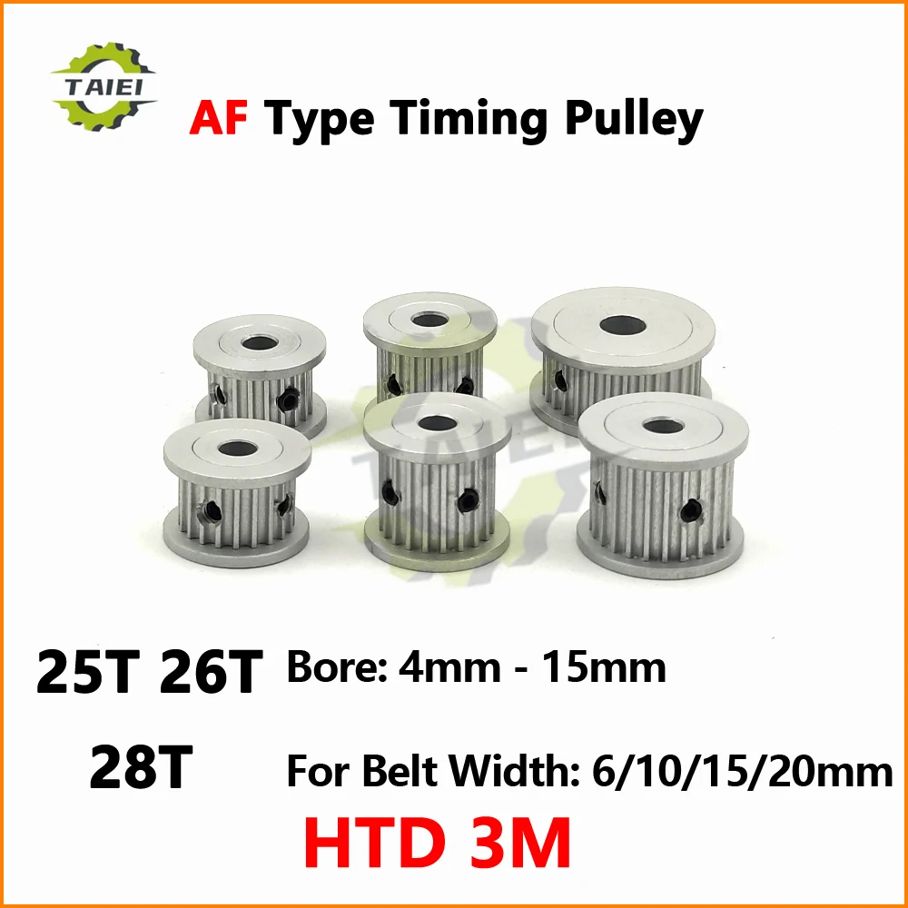 

HTD 3M Synchronous Pulley 25T 26T 28Teeth Keyway Bore 4/5/6/6.35/8/10/12/15mm For Belt Width 6/10/15/20mm Arc Tooth Timing Wheel