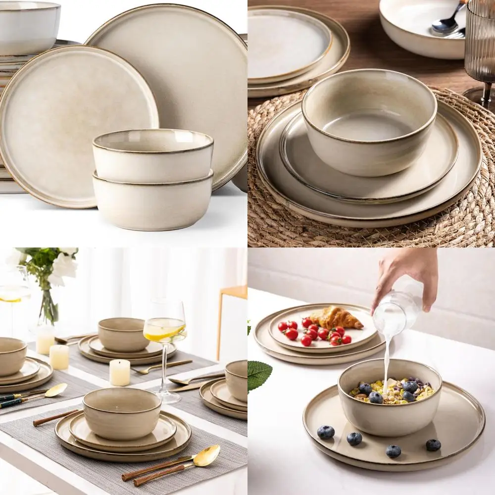 

Набор столовой посуды из камня, 8 предметов, 24 тарелки и миски с реактивной глазурью для капучино, устойчивые к царапинам, можно мыть в посудомоечной машине и использовать в микроволновой печи