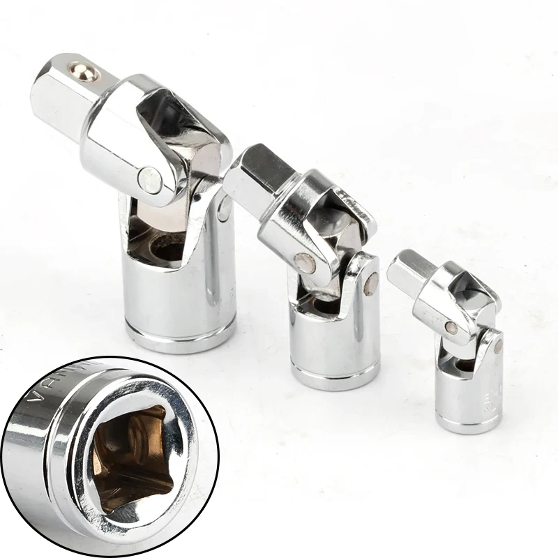 

Universal Joint Set Socket Ratchet Wrench Adapter 1/4" 3/8" 1/2" Extension Bar Adapter Crv Steel