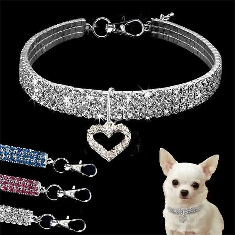 Bling Rhinestone Dog Collar Crystal Puppy Chihuahua Pet Dog Collars Leash For Small Medium Dogs Mascotas Accessories S M L Pink