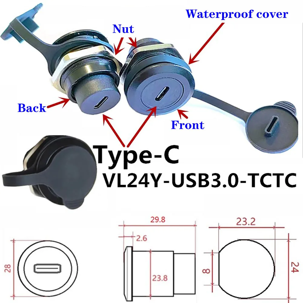 D type  USB  TYPE-C M24 aperture  Double Head mounting panel dust cover female USB socket data adapter  USB2.0 3.0 connector