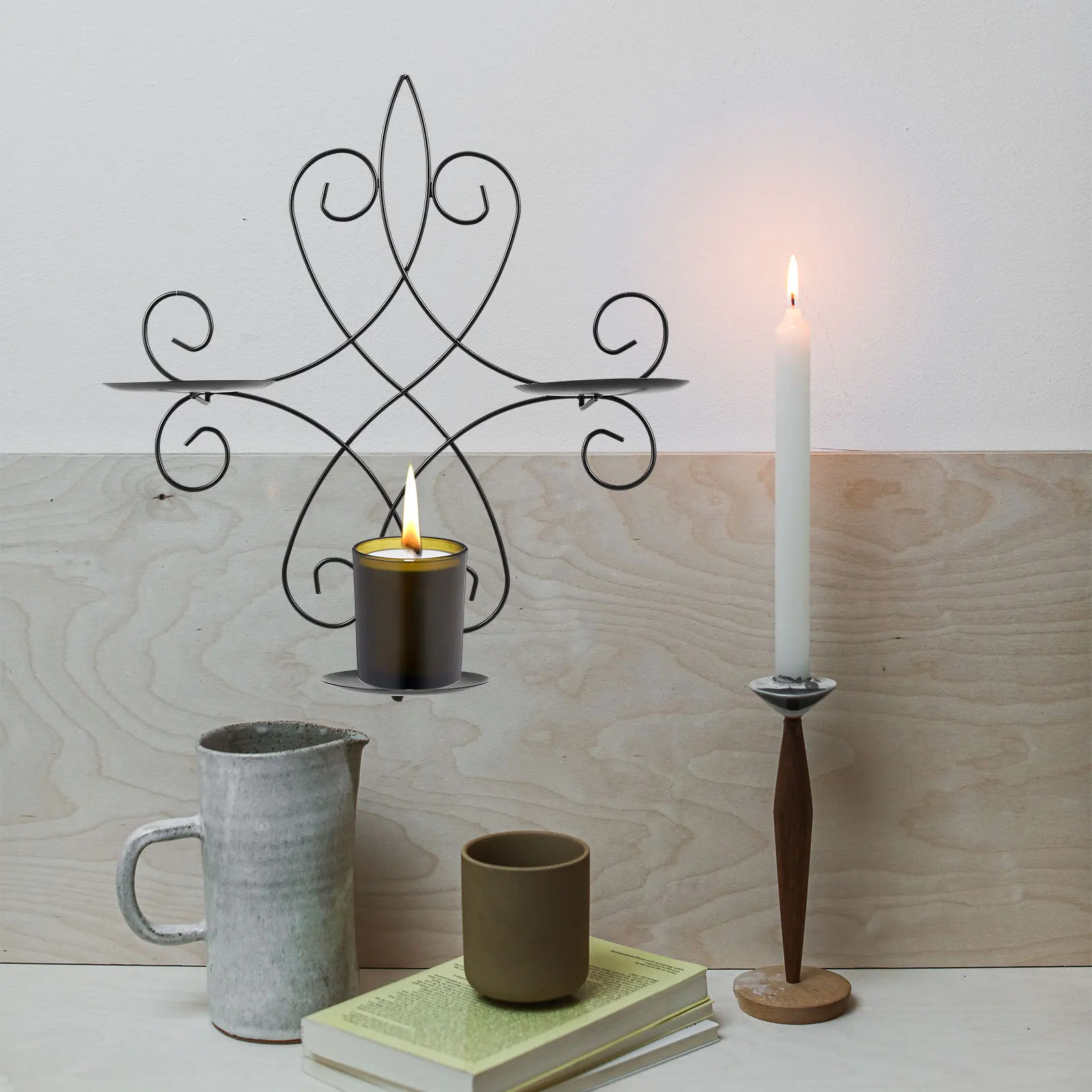 

Wall Hanging Holder Vintage Iron Sconce Black Color Living Room Decor Wall Mounted Candlestick Home Piece