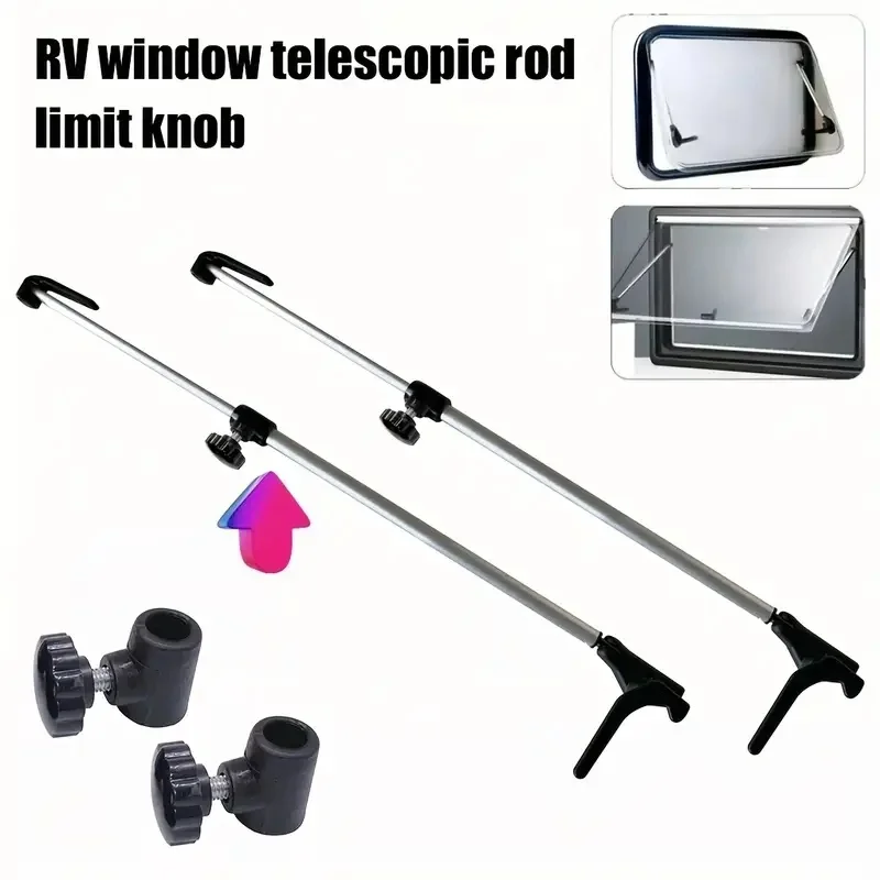 2PC RV Window Support Rod Button Telescopic Aluminium Alloy For Motorhome Trailer Functional Black Durable RV Accessories