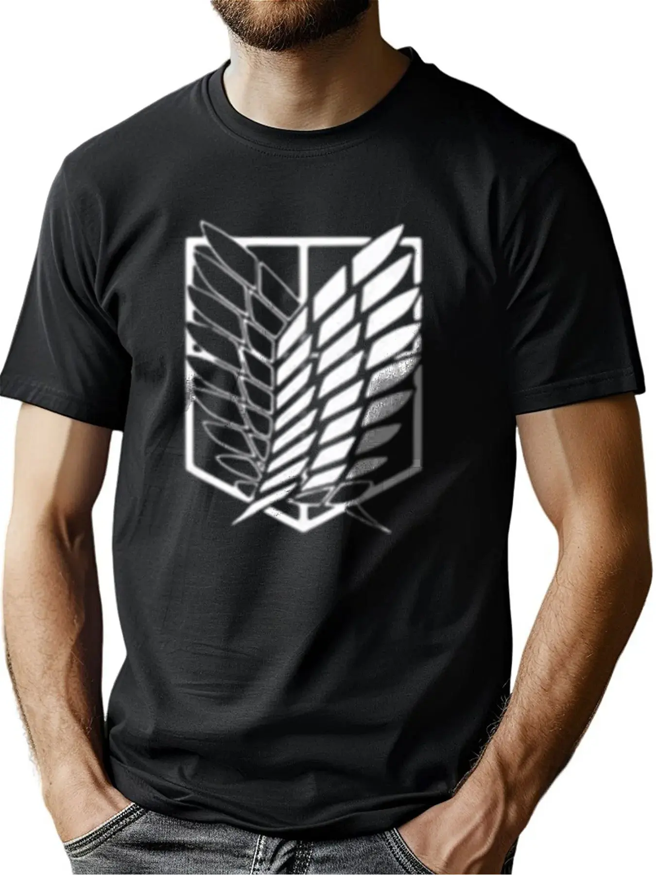 

Men's Soft Cotton Short Sleeve Tee With Winged Shield Logo, Machine Washable Fathers Day Gift For Casual Outdoor Wear​