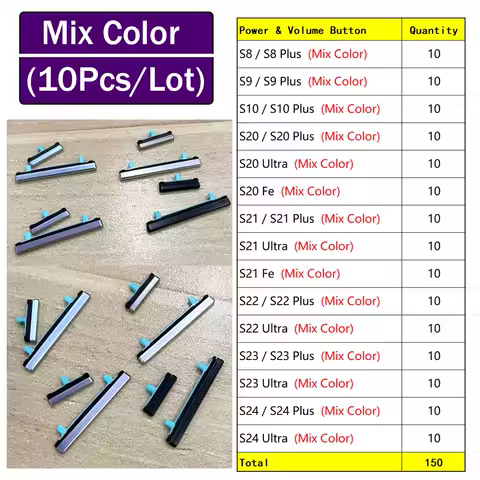 10Pcs/Lot, New Power Button + Volume Side Button For Samsung S8 S9 S10 S20 S21 S22 S23 S24 Plus Ultra Fe Replacement Parts