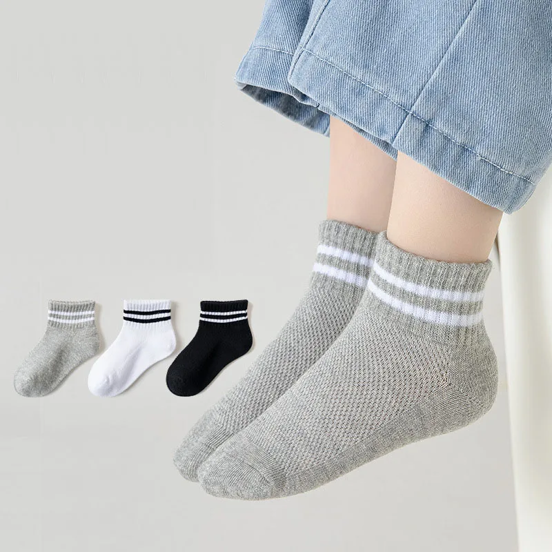 5 Pairs/Lot Summer New Children Cotton Socks Fashion Stripe Black White Gray For 1-12 Years Kids Teen Student Baby Girl Boy Sock