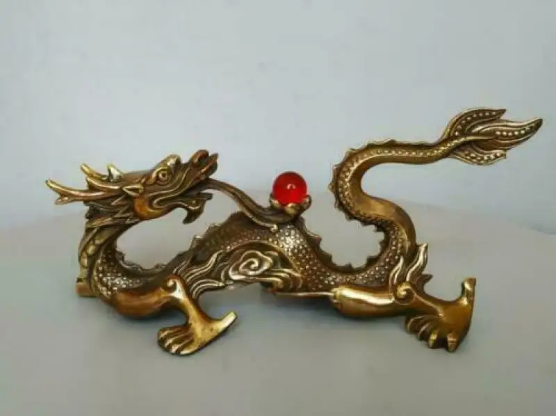 Chinese brass Myth Figurine Wealth Fly Dragon copper Statue