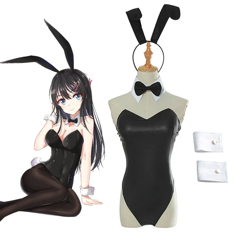 Mono de Cosplay de piel sintética para mujer, mono Sexy de conejito, mono de conejo, Sakurajima Mai, chica Senpai