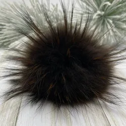 6'' Inch Coffee Color Fur Pompom For Skull Beanie Knitted Hats Silver Fox Natural Fur poms Multi Color Large Raccoon Fur Ponpon