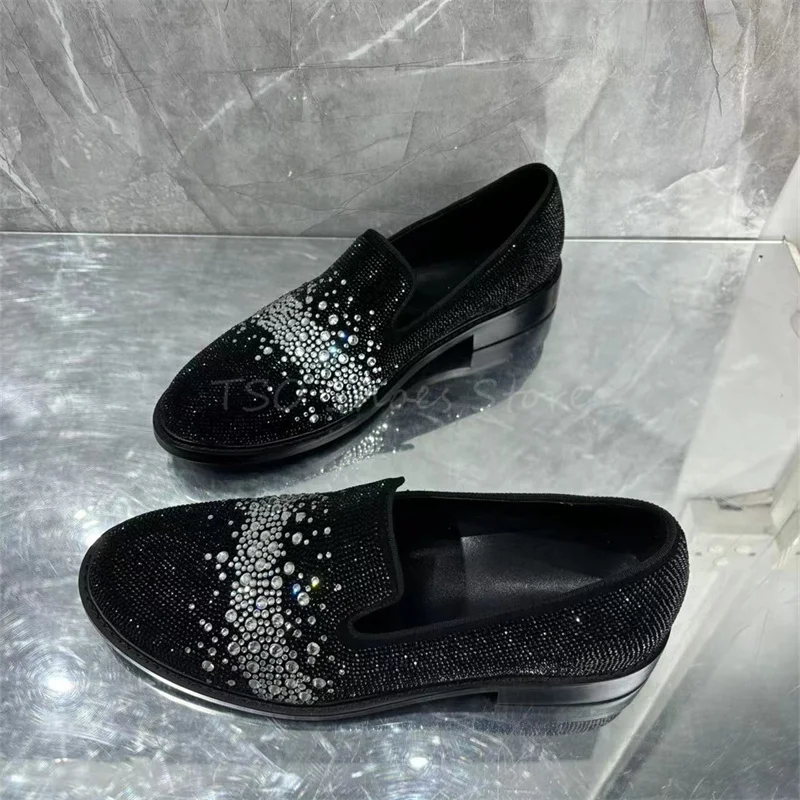 Full Rhinestone Casual Shoes for Men Black and Silver Diamonds Casual Business Wedding Shoes Breathable Loafers Male Big Size48