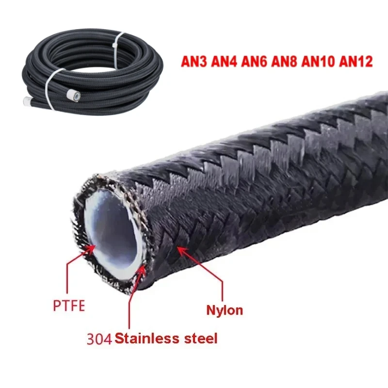 

2M/3M/5M AN4 AN6 AN8 AN10 Universal E85 Fuel Hose Oil Gas Cooler Line Pipe Tube Inside PTFE Nylon Stainless Steel Braided