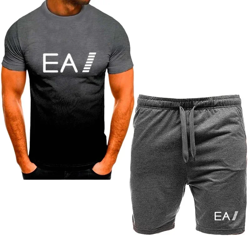 Nieuwe Sportkleding Fitness Set Hardlooppak Casual T-Shirt + Shorts Set Ademende Jogging Sportkleding 2-delige Set Voor Heren