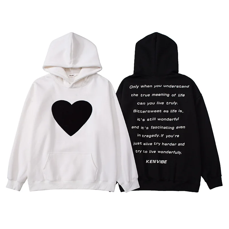 

2022 Men Hip Hop Sweatshirt Hoodie Love Embroidery Streetwear Harajuku Pullover Hoodie Cotton Autumn Black Hoodie Male Tops New