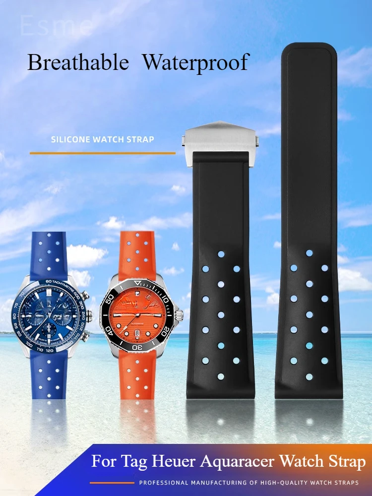 Tali jam silikon pria, 22mm lima warna pilihan bersirkulasi untuk Tag Heuer Aquaracer F1 tahan air gesper lipat