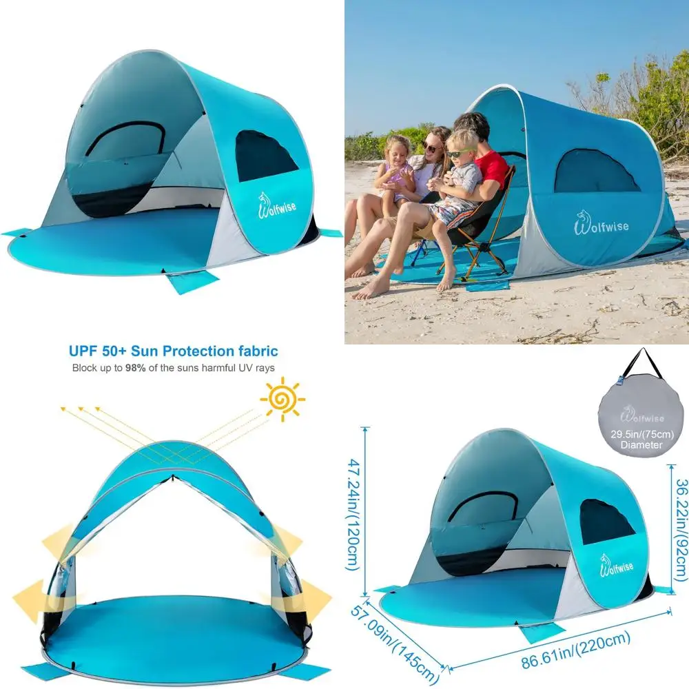 

Пляжная палатка с защитой от ультрафиолета, 50+, мгновенная на 3 человека, портативный всплывающий солнцезащитный козырек, навес для спортивного зонта на открытом воздухе