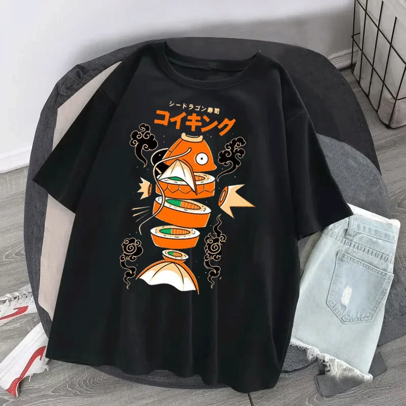 Japan Ukiyo E Style Sushi Dragon Funny Print Man T Shirt High Quality Cotton Clothing Loose Tees Fashion Cotton Shirt Women Tops