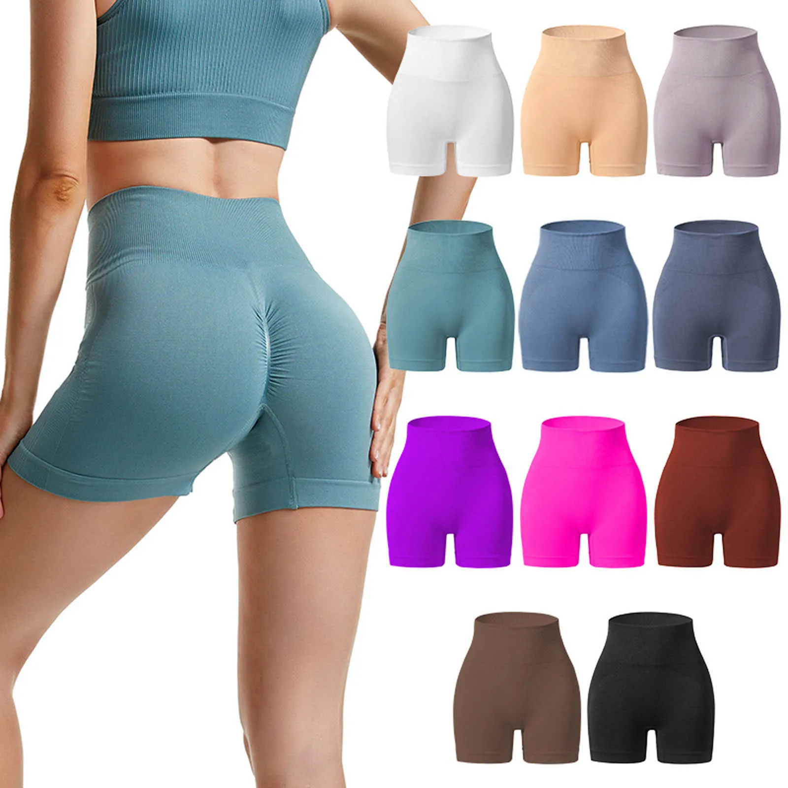 

Women Yoga Shorts High Waist Butt Lifting Workout Fitness Tights Tummy Control Gym Running Stretched Pants Casual Sportswear