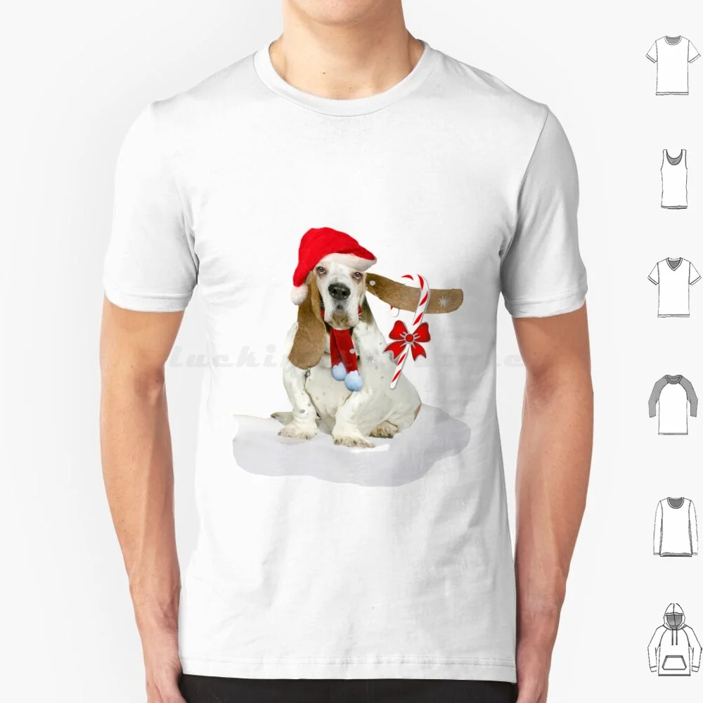 

Футболка с рождественскими ушками Basset Hound 6xl, хлопковая крутая футболка Basset Basset Hound Dogs Funny Basset Dog Christmas Basset Hound