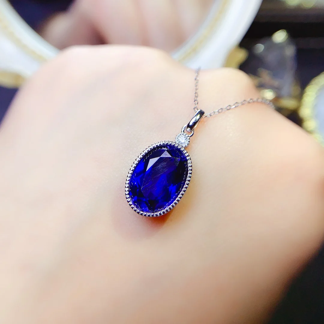 925 Sterling silver natural sapphire necklace pendant jewelry Fire color good women\'s luxury jewelry certified boutique