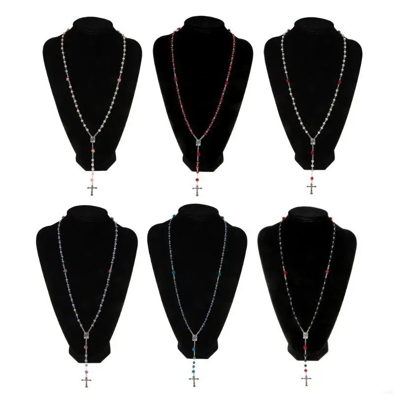 2025 Nuevo rosario perlas flores religiosas para joyas católicas collar cruzado para viernes familiar viernes