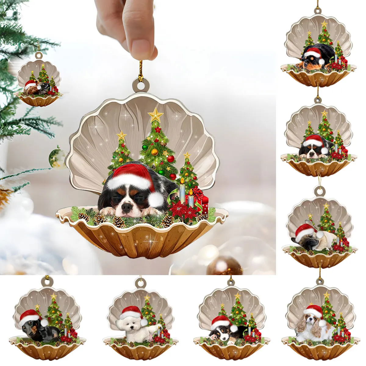 Acrylic Plate Printed Hanging Ornament Sleeping Angel Dog Christmas Funs Pendant Cartoon Christmas Tree Decoration Home Decor