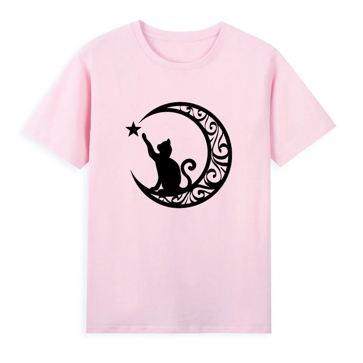 Moon Cat Star T-shirt Summer Short Sleeve Casual Tees Tops Women's Original Brand Clothing A0108