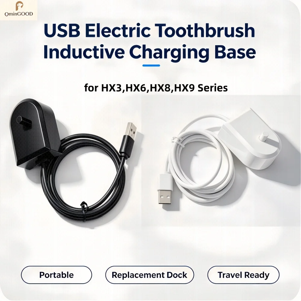 1pcs Portable Replacement Charging Base, Safe for Travel, Fits Philips Electric Toothbrush HX3/HX6/HX8/HX9 Series (White / Black