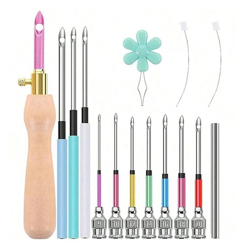 15PCS Stickerei Punch Nadel Kits Nähen Holzgriff Stickerei Stift Teppich Einhaken Werkzeug für DIY Nähen Handwerk Verschönerung