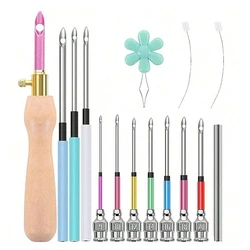 15PCS Embroidery Punch Needle Kits Sewing Wooden Handle Embroidery Pen Rug Hooking Tool for DIY Stitching Craft Embellishment