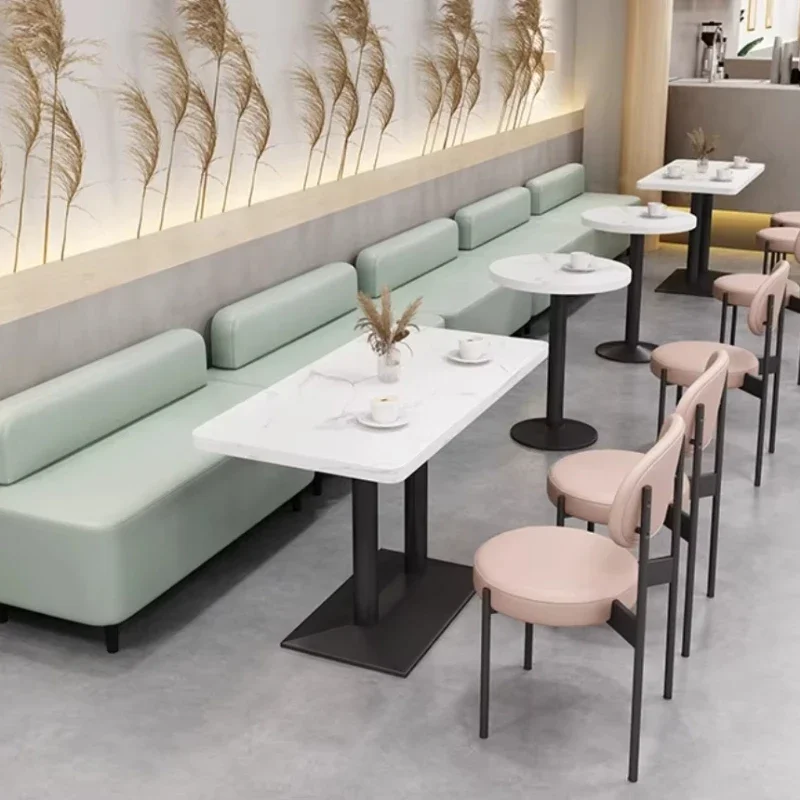

Dining room bench set, marble dining table and metal chairs