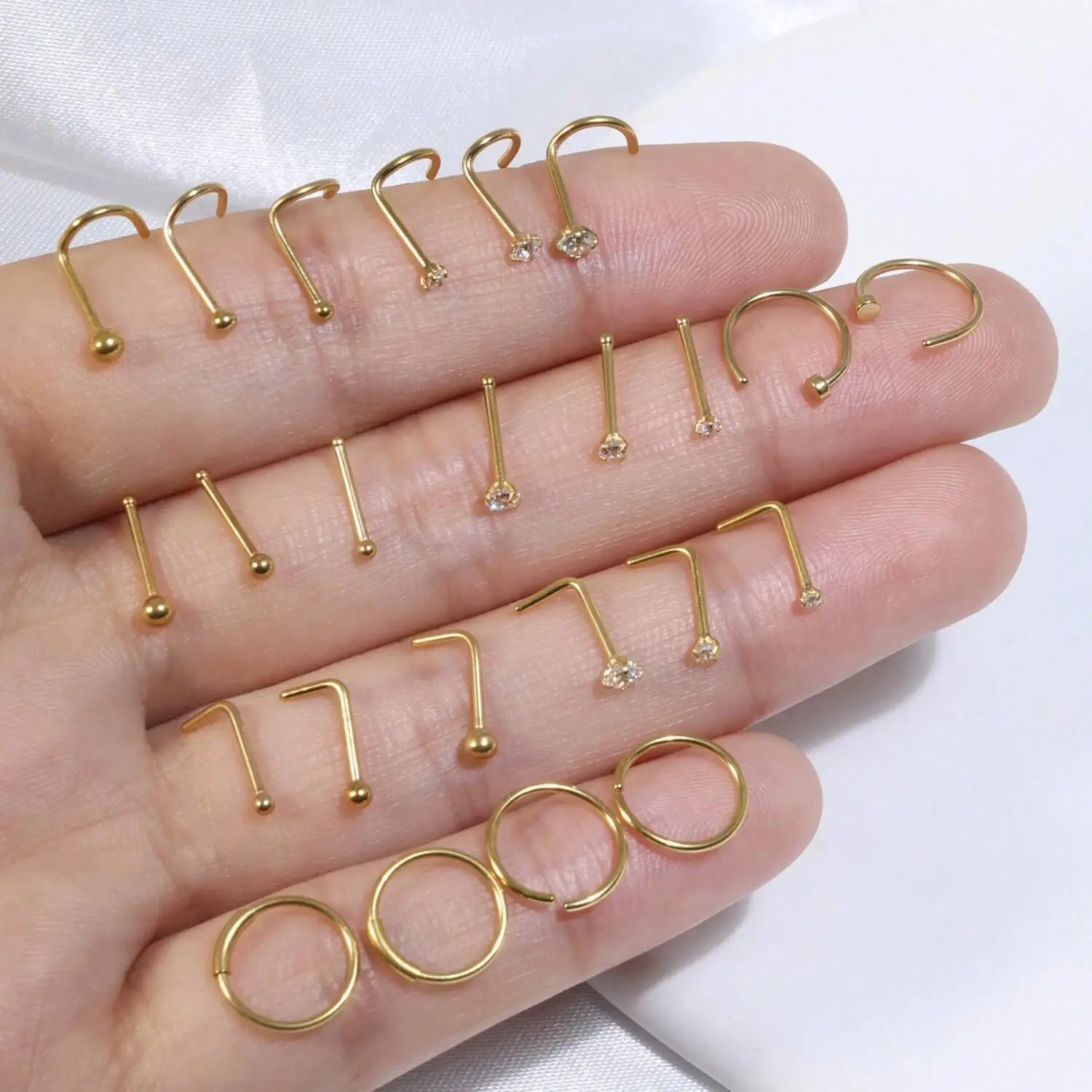 10/12/18/24/30/36pcs Stainless Steel Nose Rings Hoop L Shaped Nose Studs Nose Ring Screw Bone Piercing Jewelry Set For Women Men