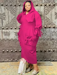 5XL 4XL Plus Size Clothes Dresses Women Ruffle Robes Summer Autumn Loose Street Style Casual Big Size Hooded Maxi Dress