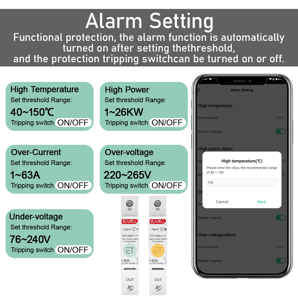 1P TUYA Zigbee WIFI Leakage Measurement Intelligent Circuit Breaker EAYCBM T 1P Kwh Time Relay Switch Leakage Voltage Protection