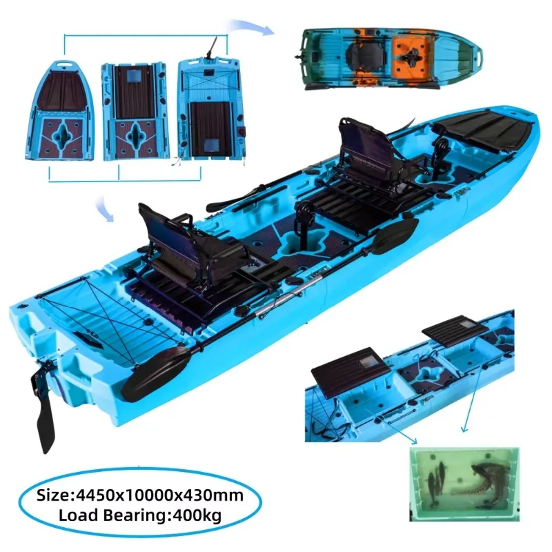 Airo Popular Modular 10ft/14ft 3-2 Section PE Sit-On-Top 2 Person /1 Person Fishing Kayak for Lakes Rivers with Electric Motor