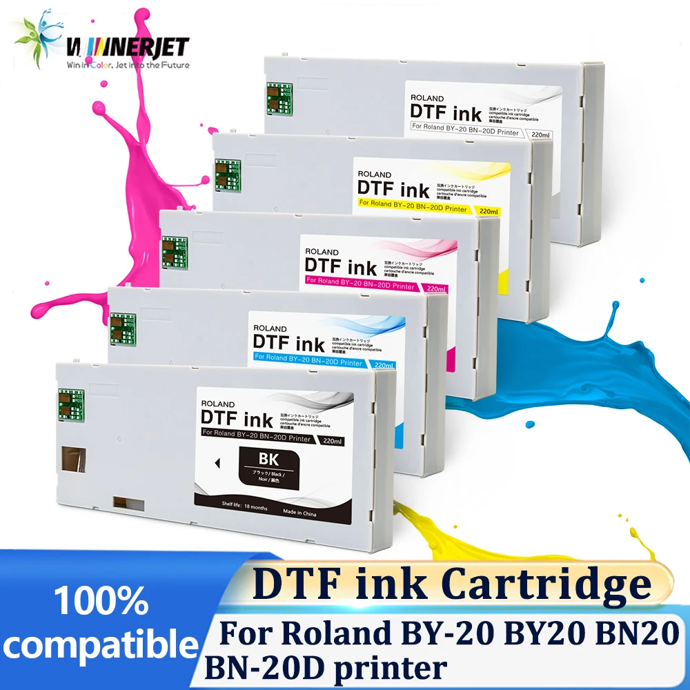 

Картридж Winnerjet BY-20 BN-20D DTF с чернилами DTF объемом 220 мл и чипом для принтеров Roland BY-20 BY20 BN-20D BN20, цвета BKCMYWH