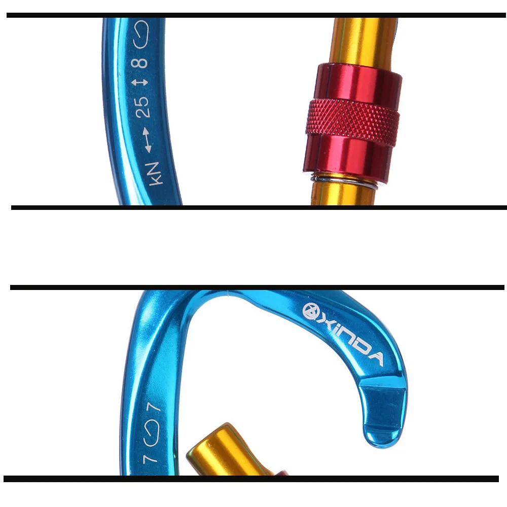 XINDA 25KN Bergbeklimmen Speleologie Rotsklimmen Karabijnhaak D-vormige Veiligheid Master Schroefslot Gesp Escalade Apparatuur
