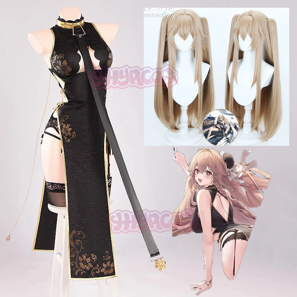 

Azur Lane USS Anchorage Косплей Костюм Парик Игра USS Anchorage Сексуальное вечернее платье Cheongsam Женские костюмы на Хэллоуин