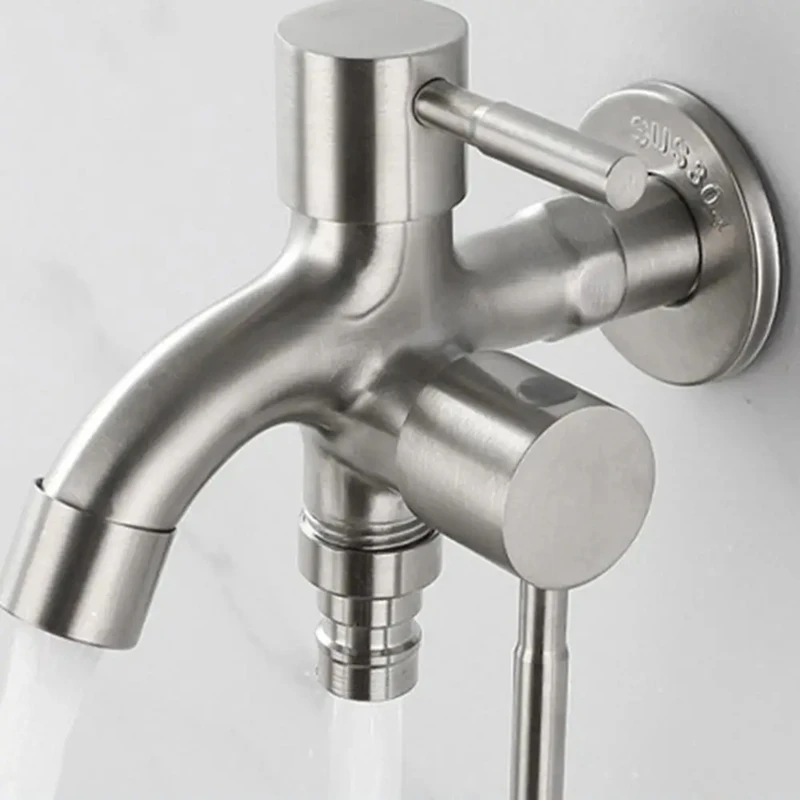 Double Garden Tap Stainless Steel Outside Tap Double Outlet Water Faucet Sturdy 2 Way Garden Faucet Water Hose Outlet