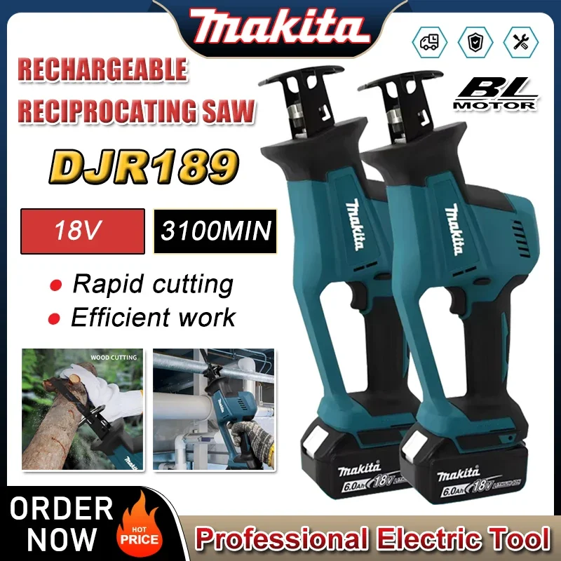 

Makita DJR189 Cordless Electric Reciprocating Saw Brushless Rechargeable Wood Metal Cutting Saw Portable Saw Power Tool 18V