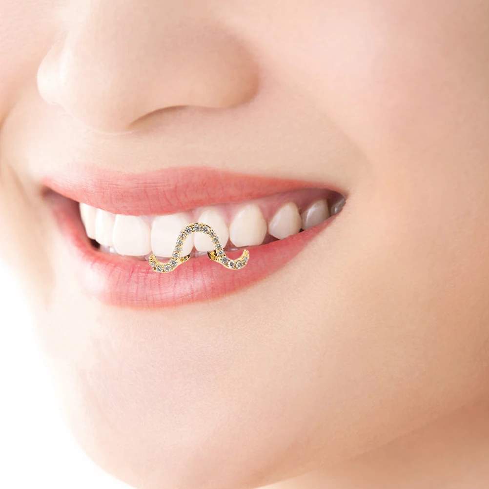 

2pcs Teeth Jewelry Glossy Zircon Single Tooth Grill Prom Party Women Golden Comfortable Fit Easy Installation Versatile