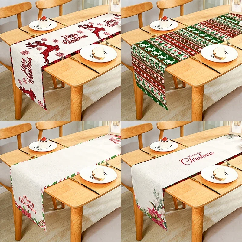 

For Christmas Reindeers Santa Red Black Buffalo Check Decorative Table Runner for Home Dining Table Festival Party Multiple Size