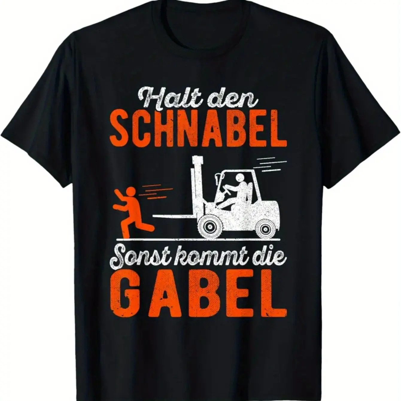 Fun forklift driver slogan T-shirt background with orange text  Heavy machinery operator uniform - All-season casual T-shirt