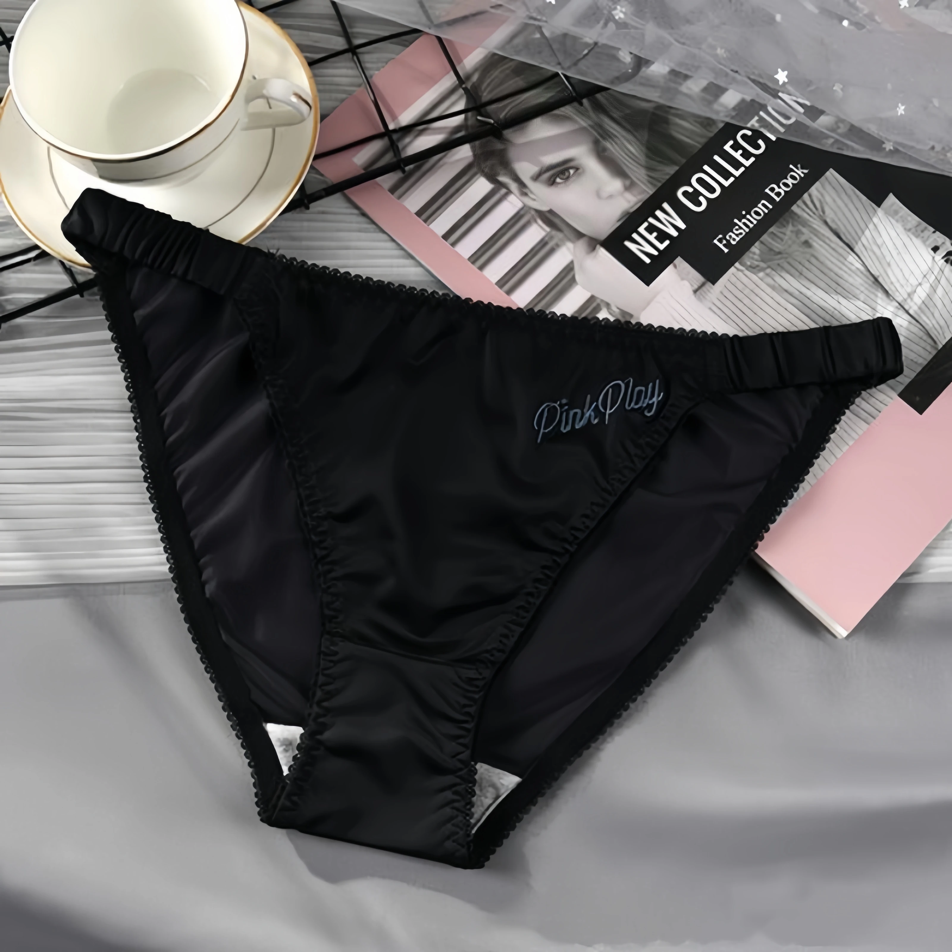 Girls Panties with Letter Embroidery Satin Ice Silk Briefs Women's Underpants Elastic Waistband Sexy Wrap Buttocks Knickers